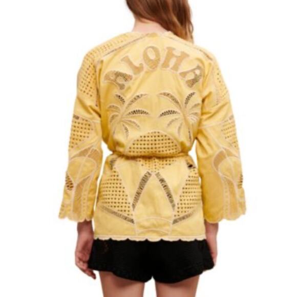 NEW NWT Maje ‘ALOHA’ Embroidered Kimono Jacket Yellow size 40 / L - Picture 2 of 9